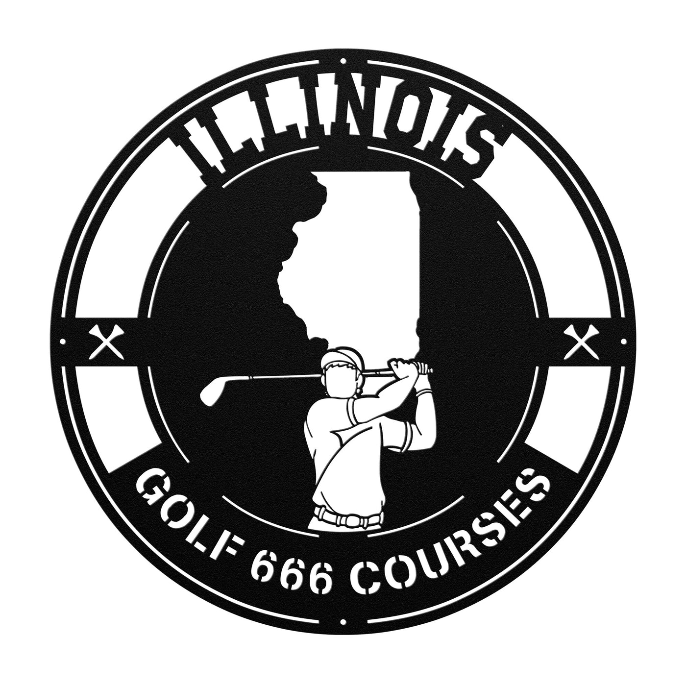 Illinois Golf Metal Art Manns Golf Cave Black / 18 Inch Wall Art